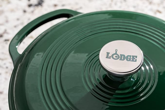 Lodge 6 Quart Enameled Cast Iron Dutch Oven with Lid ??Dual Handles ??Oven Safe up to 500째 F or on Stovetop - Use to Marinate, Cook, Bake, Refrigerate and Serve ??Evergreen