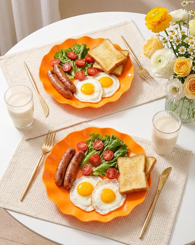 LIYH 20 Pcs 10 Inch Orange Plastic Scalloped Plates Reusable - Unbreakable Dinner Plates-Dishwasher Safe, Perfect for Halloween & Thanksgiving Party BPA Free