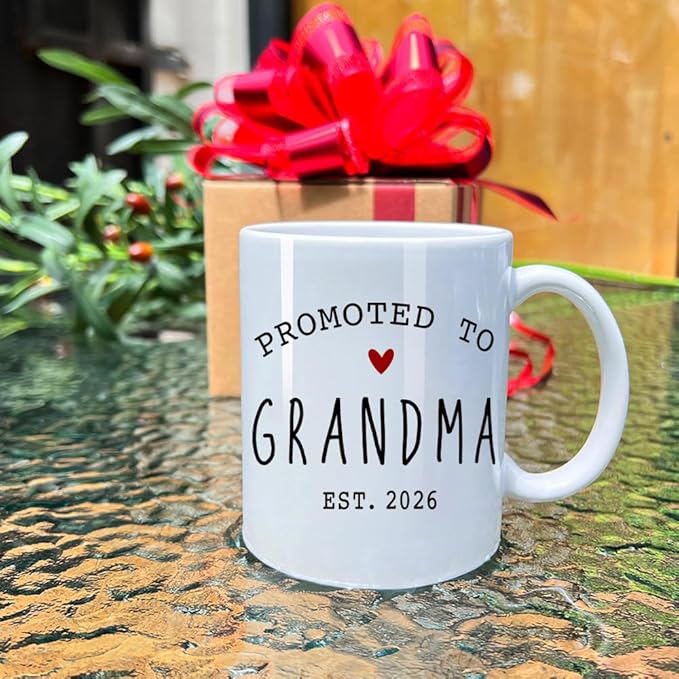 VLUG Promoted to Be Grandma Mug EST 2026 New Grandma Gift, Mothers Day Gift, EST 2026 Pregnancy Reveal Announcement Mugs Gifts, First Time Grandmother Gifts, New Baby Announcement Mug