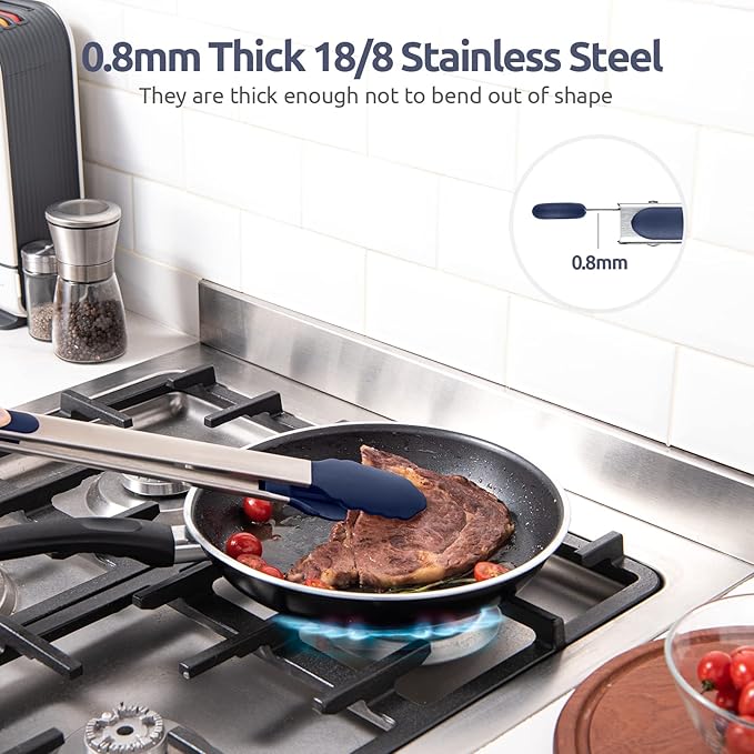600쨘F Heat Resistant Kitchen Tongs: U-Taste 16 in Extra Long Large Silicone Cooking Tong with Non Stick Rubber Tips & Non Slip Silicon Coated 18/8 Stainless Steel Handle for Grill BBQ (Midnight Blue)