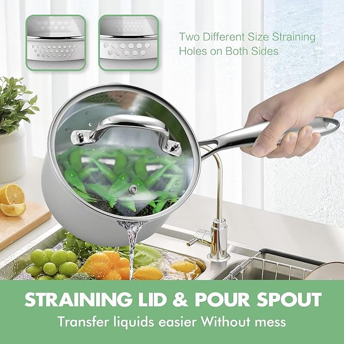 Tri-Ply Stainless Steel Sauce Pan with Steamer Basket & Strainer Glass Lid?밠ulti-Function Pot 2.5 QT- Modern Sleek Design?밪afe,Chemical-Free& Stylish Cookware?밬pgrade Your Kitchen with Healthy Cooking