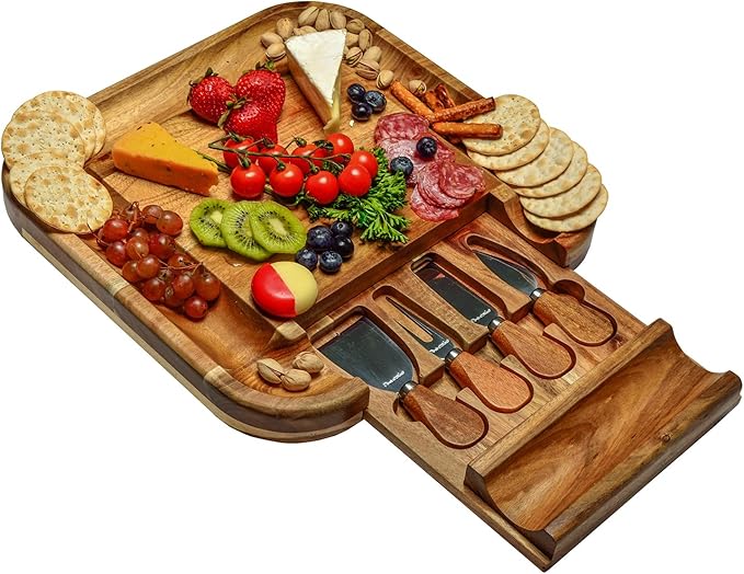 Picnic at Ascot Bamboo Cutting Board for Cheese & Charcuterie with Ceramic Dish, Knife Set & Cheese Markers - Designed & Quality Checked in The USA