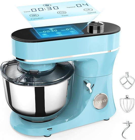 Stand Mixer 6QT Kitchen Mixer with LED Smart Touchscreen, 11-Speed Tilt-Head Mixer with Timer, 4 Preset Menus, Stainless Steel Bowl, Dough Hook, Whisk, Beater,Blue