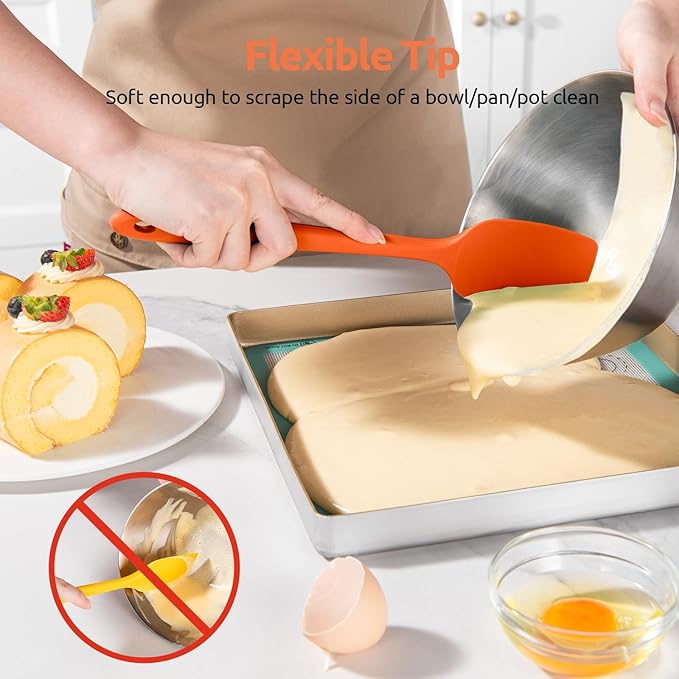 U-Taste 600쨘F Heat Resistant Silicone Spatulas: Flexible Food-Grade Silicon Baking Scraper, Kitchen Cooking Mixing Utensils with Upgraded Sturdy Handle Tip for Nonstick Cookware (4-Pc., Orange)