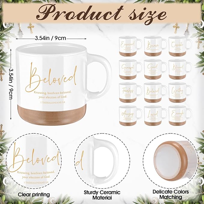 36 Pcs Inspirational Christian Gift for Women Bulk 13 oz Ceramics Bible Verse Coffee Mugs Religious Makeup Bags Compact Mirrors Church Gift for Mom Wife Godmother Teacher(White)