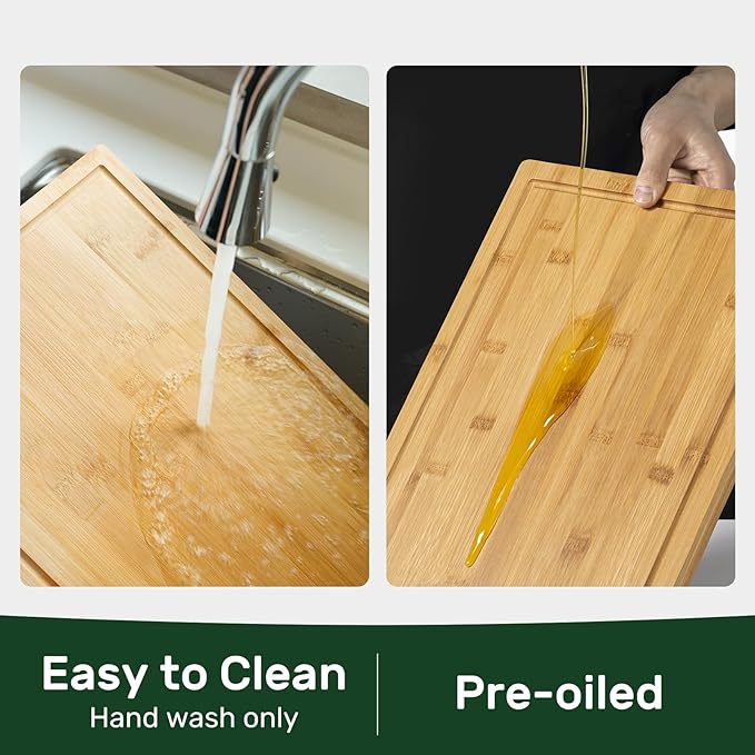 24" Bamboo Cutting Boards for Kitchen, Extra Large Wood Cutting Board with Deep Juice Groove and Handle Heavy Duty Chopping board, Kikcoin, 24" x 18"