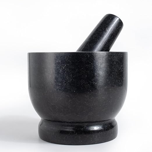 Heavy-Duty Mortar and Pestle Set, 2-Cup Granite Material, with Non-Slip Base, 5.51-inch Mexican Grinder, for Grinding Spices and Seeds, Seasoning and Spice Tool (Black, 2Cup)