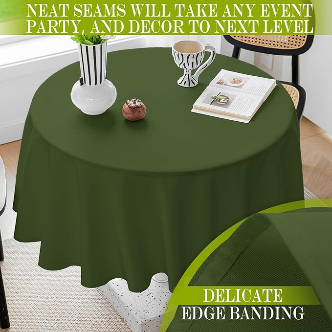 BYDOLL Table Cloth 70 Inch Round Tablecloth Fits Max60 Inch Diameter Table Top,Green Polyester Washable Wrinkle-Free Spillproof Tablecloth for Party Patio Cover