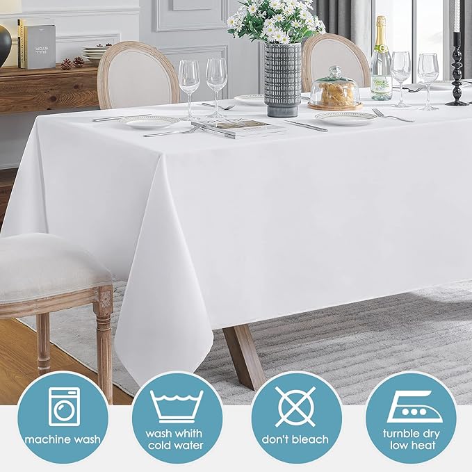 VidaFete 2 Pack 90*132inch Rectangle Tablecloth Polyester Table Cloth竊똕tain Resistant and Wrinkle Polyester Dining Table Cover for Kitchen Dinning Party Wedding Rectangular Tabletop Decoration(White)