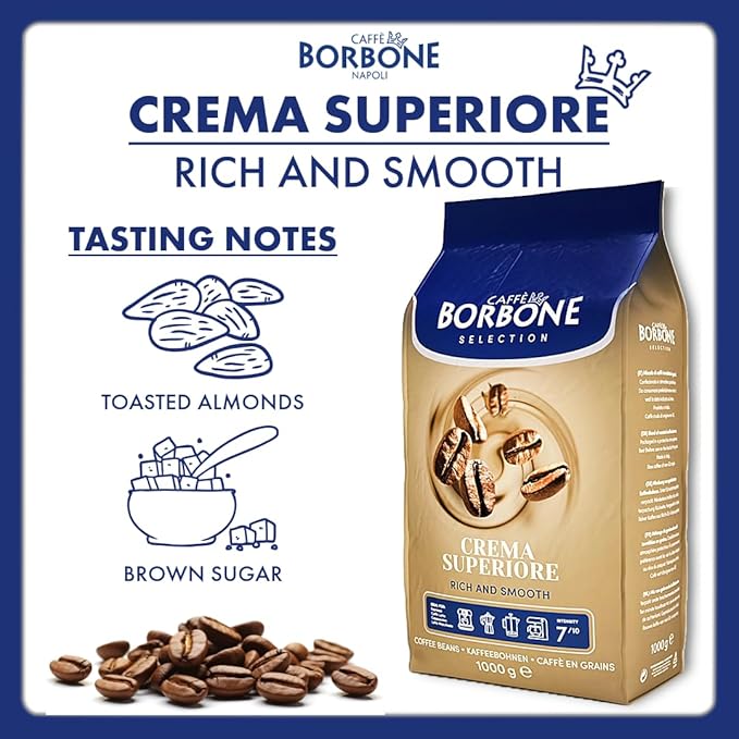 Caff챔 Borbone Whole Bean Coffee, Medium Roast Arabica and Robusta Blend, Crema Superiore, Rich and Smooth Italian Coffee, 2.2 lb Bag