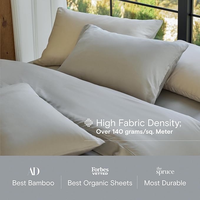 DOZ Sheet Set, 100% Viscose derived from Bamboo, Organically Grown, Buttery Soft, Cooling Sheets, High GSM, Deep Pockets - 3 Piece - 2 Pillowcases 1 Fitted Sheet (Dove, Cal King)