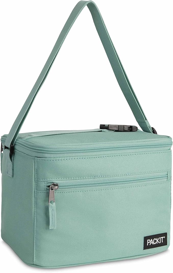 PackIt짰 Freezable Essential Cooler, Sage, Built with ECOFREEZE Technology, Fully Freezable, Collapsible, Reusable, With Removable Crossbody Strap, Top Clip Handle, Designed for Fresh Office
