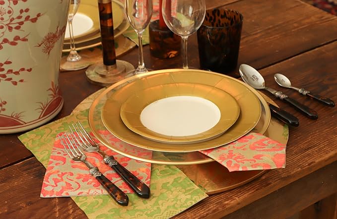 Caspari Linen Border Paper Dinner Plates in Gold - Pack of 8