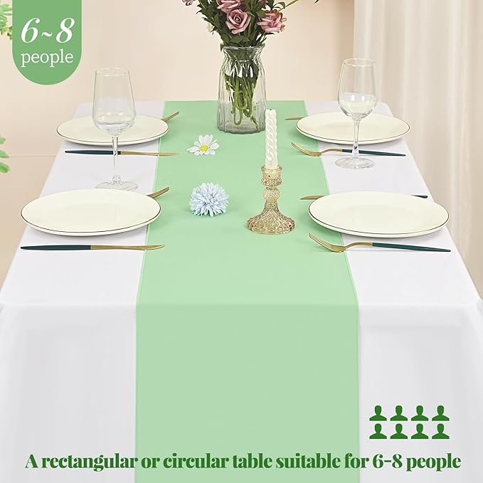 12 Pack Sage Green Table Runner 12 x 108 Inch Long Rustic Farmhouse Wedding Table Runner,Washable and Reusable 9 FT Polyester Table Runners for Wedding Birthday Party Banquet Christmas Decorations