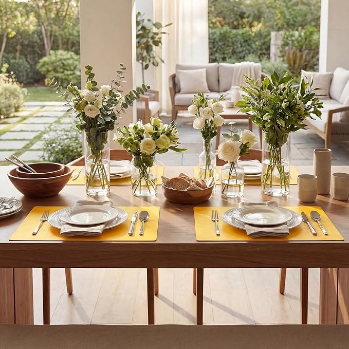 Artoid Mode Yellow Faux Leather Placemats Set of 6, 12x18 Inch Waterproof Wipeable Heat Resistant Place Mats, Reversible Table Mats for Summer Kitchen Dining Decor