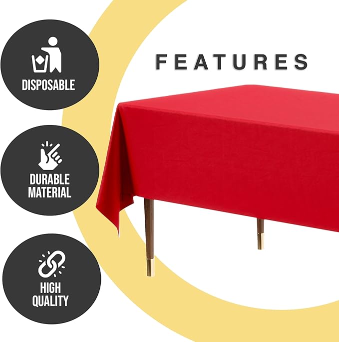 Exquisite 66% Thicker Premium Plastic Table Cloth Rectangle Table Cover 0.5 Mil 24 Pack Red Table Cloth 54 Inch x 108 Inch Disposable Tablecloth Won't Tear Easily Like Cheap Thin Brands
