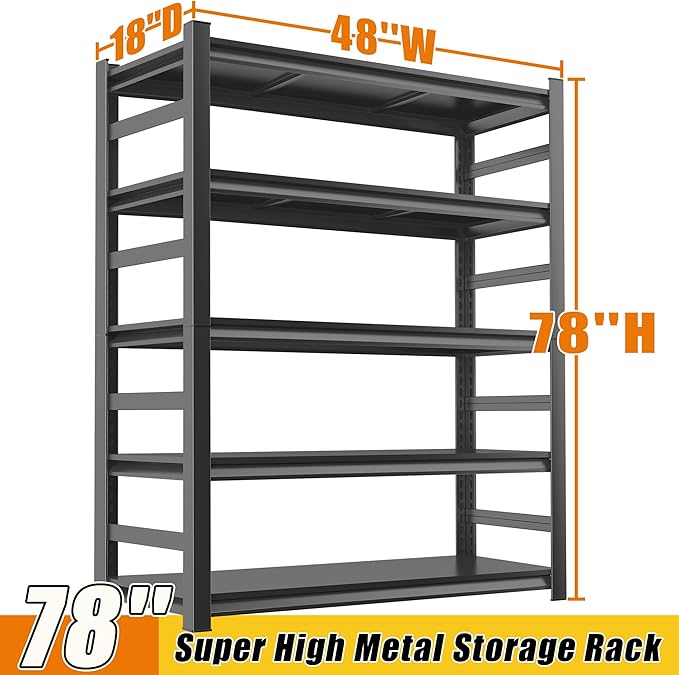 Heavy Duty Kitchen Storage Shelves 18''D*48''W*78''H, Waterproof and Rustproof Metal Shelf, Adjustable Multi-Functional Kitchen Shelf, Black