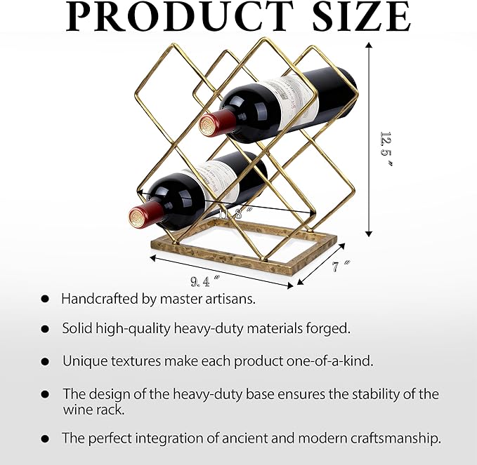 BEGINS Wine Rack Countertop, Hand Forged Wine Holder, Metal Solid Wine Storage Rack with Hammered Texture Frame,Tabletop Wine Storage Stand for Cabinet, Pantry, Bar