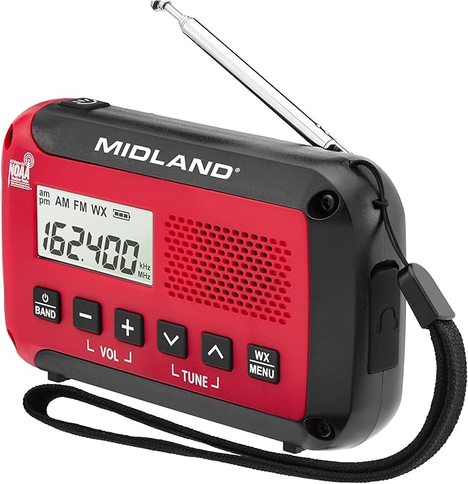 Midland짰 - ER10VP Weather Radio with Flashlight & Emergency Alert - AM/FM Radio - Compact and Easy to Carry - SOS Strobe Signal and Headphone Jack
