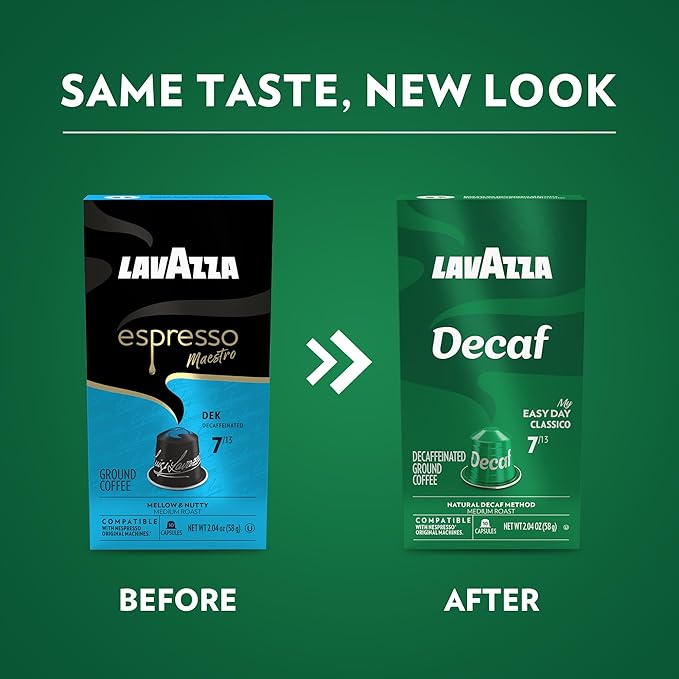 Lavazza Espresso Maestro Decaf (DEK) Aluminum Capsules Compatible with Nespresso* Original Machines, Medium Espresso Roast, Arabica and Robusta Blend (60 Capsules) - Packaging May Vary