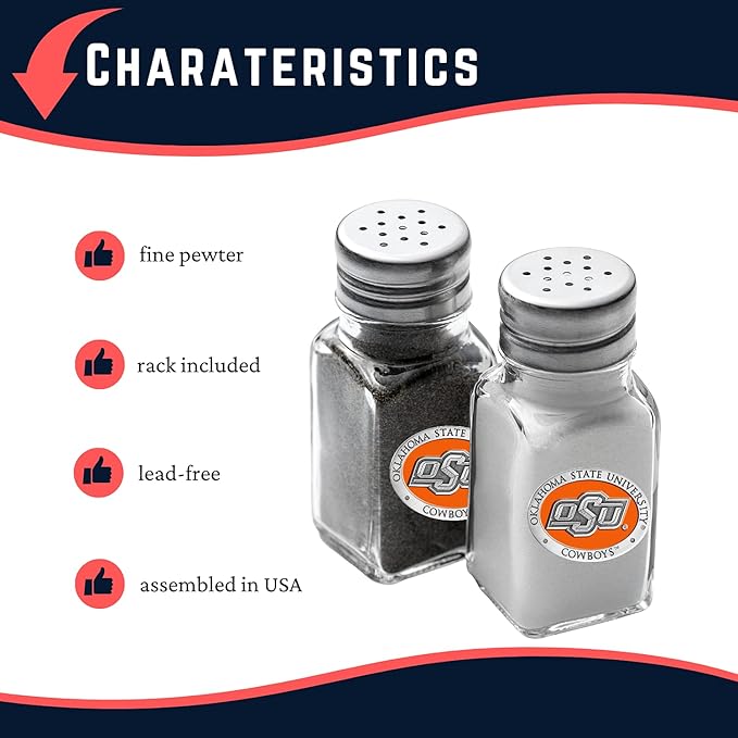 Heritage Pewter Oklahoma State Salt and Pepper Shaker Set of 2 Bottles | Expertly Crafted Pewter Glass