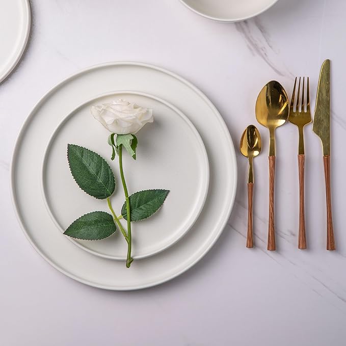 AmorArc Ceramic Dinner Salad Plates Set of 6, 8.5 Inch Reactive Matte Glaze Dish Set, Dessert,Salad, Appetizer, Small Dinner Plate,Microwave, Dishwasher Safe, Scratch Resistant-Matte White