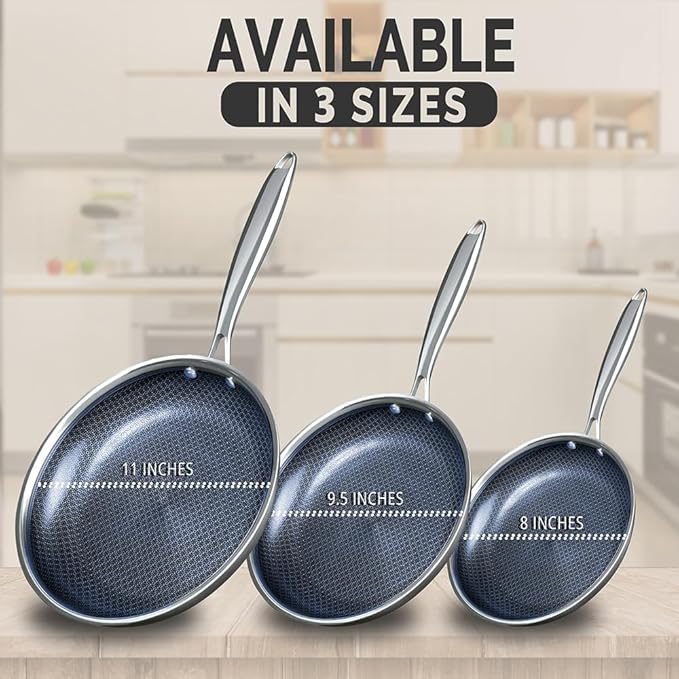 THE COOK'S COMPANY Non-Stick Frying Pan Set - 8-Inch, 9.5-Inch, 11-Inch Skillets with Premium Nonstick Coating for Easy Cleanup and Versatile Cooking