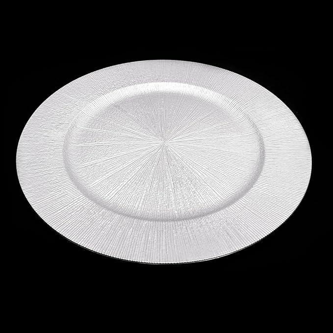 50pcs Silver Charger Plates, 13" Round Reusable Decorative Flower Relief Carving Bulk Chargers for Dinner Plates, Wedding, Bridal Shower
