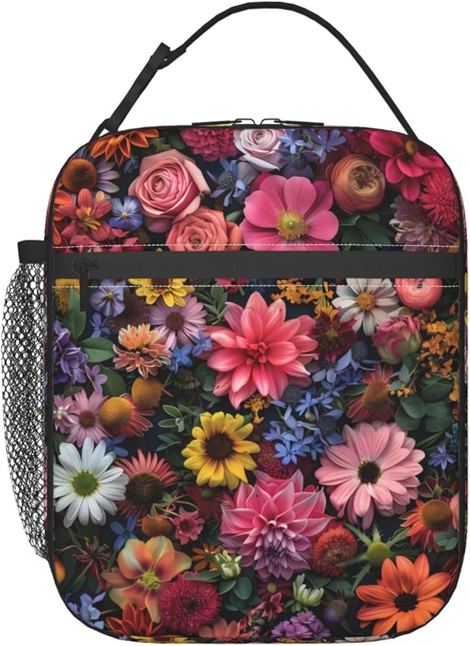 VANZEV Insulated Lunch Box for Women Men, Floral Flower Theme Lunch Box Reusable Portable Lunch Bag Cooler Tote Waterproof Lunch Container for Office Picnic Work Travel