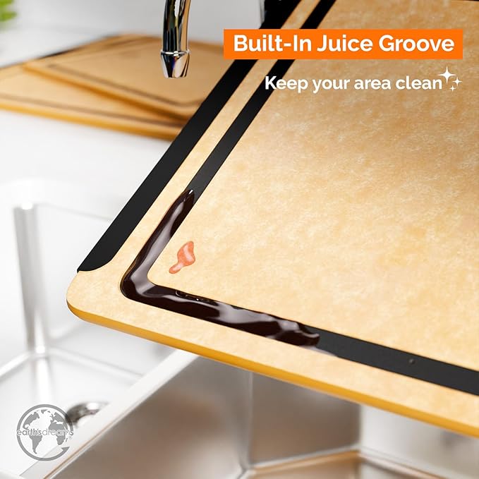 Earth?셲 Dreams Wood Cutting Board Set 3-Piece: Small, Large & Extra Large - Charcuterie Board, Non-Plastic, Non-Toxic, Heavy-Duty, Dishwasher Safe (Tan/Black)