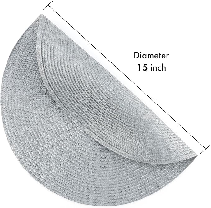 Winknowl Round Braided Placemats Set of 4 Washable Woven Heat Resistant Table Mats for Kitchen Dining Tables 15 inch Round Place Mats (Light Gray,4pcs)