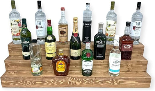Handmade Tiered Display Shelving - Three Tier Bar Display - Bar Organizer - Liquor Bottle Display (42" without Back, Special Walnut)
