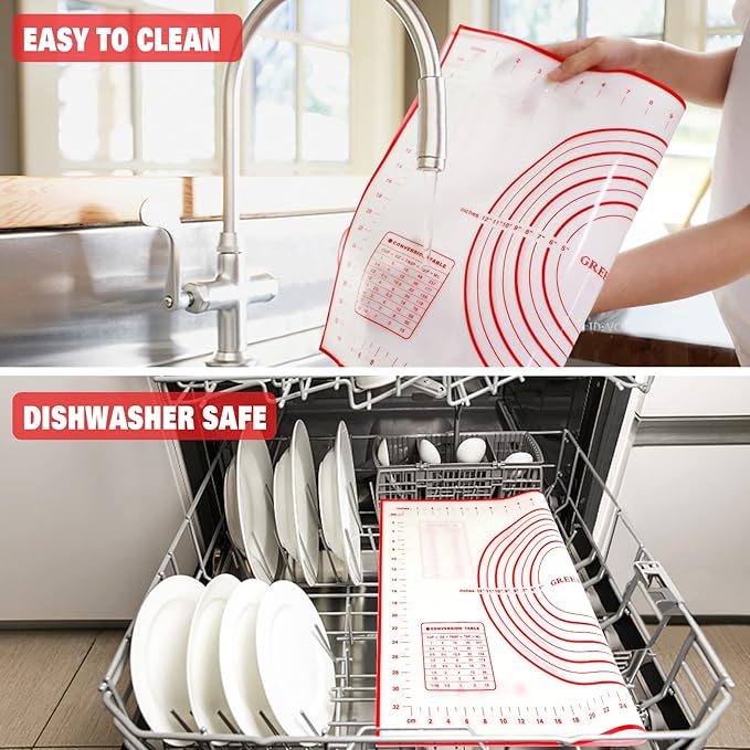 Silicone Pastry Mat Extra Thick Large Non Stick Baking Supplies Kitchen Counter Cooking Rolling Dough Sheet Pie Crust Sourdough Bread Oven Liner with Measurement (20''(W) * 28''(L))