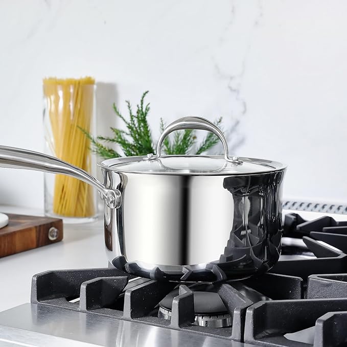 KEAWELL K3 Premium 3-Quart Tri-Ply Stainless Steel Saucepan with Lid, Induction & Oven Safe up to 600째F, Even Heating, Professional Cookware for All Stovetops (3-Qt)