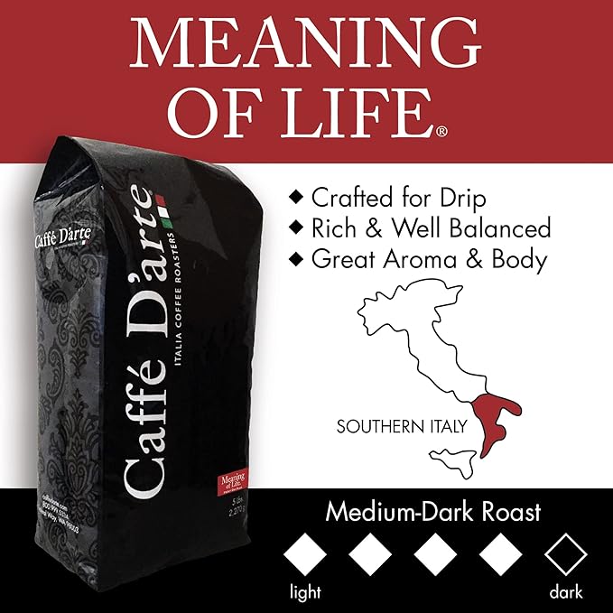 Caffe D'arte Meaning of Life Whole Bean Coffee ??Medium Dark Roast, Rich & Well-Balanced Flavor with Great Aroma, Crafted for Drip Brewing, Fresh Roasted in Seattle - 5 Pounds