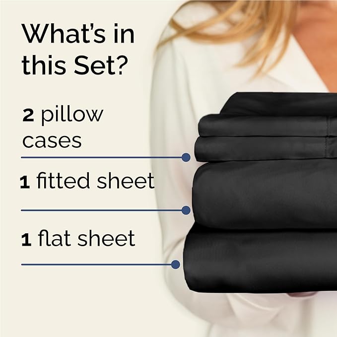 Twin XL 4 Piece Sheet Set - Cooling & Breathable Bed Sheets - Hotel Luxury Bed Sheets for Women, Men, Kids & Teens - Bedding with Deep Pockets & Easy Fit - Soft and Wrinkle Free - Twin XL Black Sheets