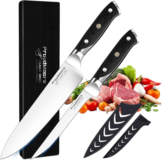 2 Pack Kitchen Knives Set, 8" Chef Knife & 6" Boning Knife, High Carbon Stainless Steel Blade with Wooden Handle, Professional Japanese Sharp Knives for Meat Cutting, Carving, Fish Fillet
