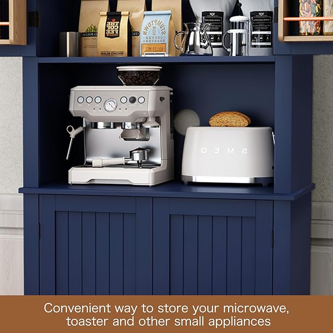 HLR 72" Kitchen Pantry Storage Cabinet, Freestanding Larder Cupboard, Kitchen Hutch Cabinet with Microwave Stand,Utility Pantry with Doors and Shelves for Dining Room, Living Room