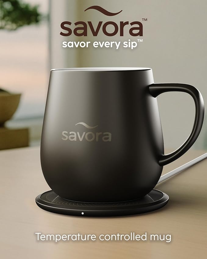 12oz Heated Coffee Mug | Barista?셲 Choice | Exclusive Wireless IntelliHeat Pad | Temperature Control Maintains 135째F | Hand-Crafted Ceramic Mug & Lid | Great for Tea Drinkers | Backed for Life - Black