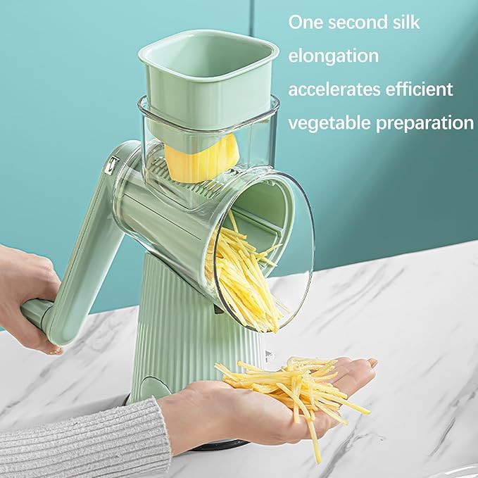 BSFRNF 5 In 1 Rotary Cheese Grater Vegetable Slicer for Kitchen, Carrot Shredder Tool-Food Shredders with 5 Sets Interchangeable Blades And Strong Suction Base (Green)
