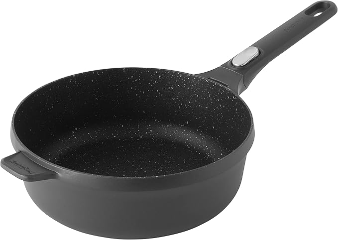 BergHOFF GEM Non-Stick Cast Aluminum Saut챕 Pan 10" 3.4 qt. Stay-Cool, Detachable Handle Glass Lid Ferno-Green, PFOA Free Coating Induction Cooktop Fast Heating Oven Safe