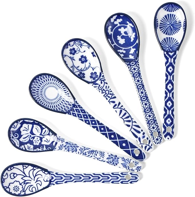 Selamica Ceramic Coffee Spoons, Teaspoons 5.2 Inch Small Spoons Set for Espresso, Tea, Dessert, Stirring, Dishwasher & Microwave Safe, Set of 6, Vintage Blue