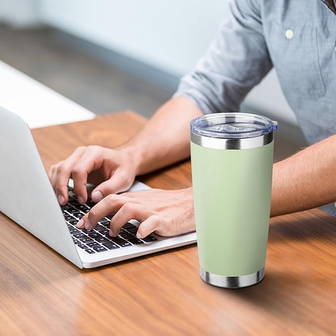 ATIKZHE 20oz Tumbler with Straw and Brush, Stainless Steel Vacuum Insulated tumbler, Double Wall Insulated Coffee Tumbler for Outdoor, Home, Travel,Office (Matcha Green,1pcs)