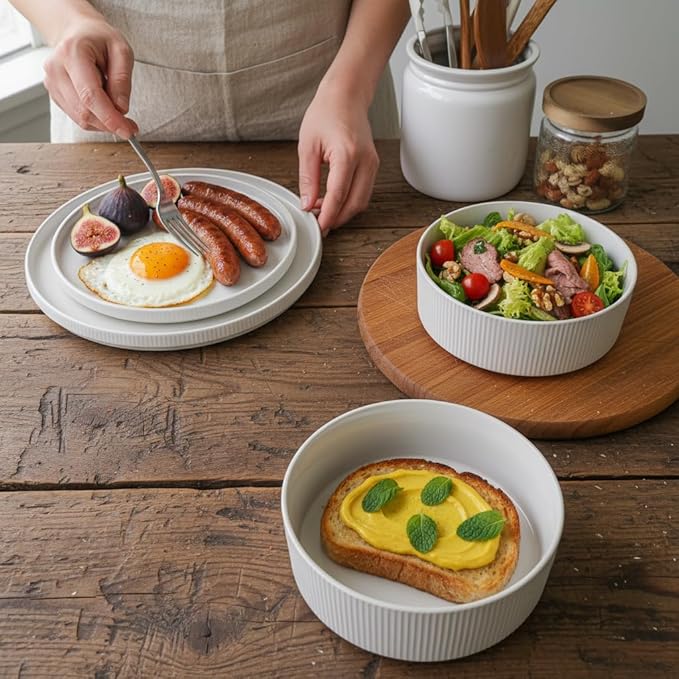 UDNORDGLOE Porcelain Dinnerware Sets for 4, 12 - Piece Ceramic Plates and Bowls Sets,Stoneware Clip and Scratch Resistant Dishware, Microwave and Dishwasher Safe, Matte White