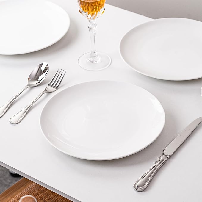 White Dinner Plates Set of 6, 10 Inch Ceramic Plates ??White Porcelain Dinner Plates for Kitchen, Serving & Everyday Use, Microwave & Dishwasher Safe