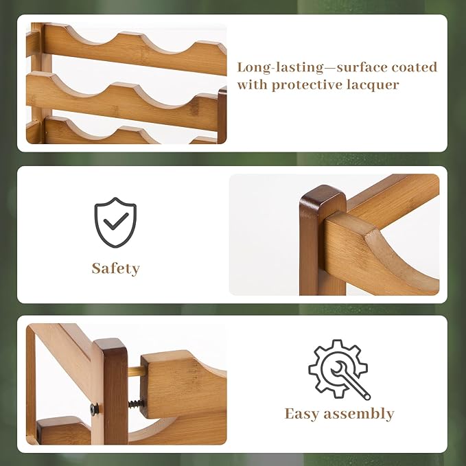 Wine Rack竊똁amboo Wine Storage Cabinet Shelf竊똂ountertop Wine Shelf- Freestanding Wine Holder for Kitchen & Pantry (Brown, 3-Tier)