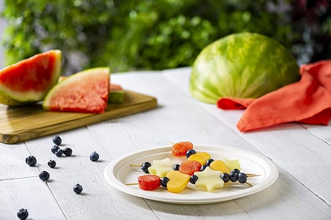 GUSTO [10 Inch - 125 Pack Heavy-Duty White Paper Plates, 100% Compostable, Eco-Friendly - Biodegradable Disposable Plates, Sugarcane Paper Plates (Formerly Comfy Package)