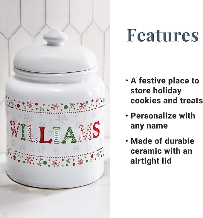 Let's Make Memories Personalized Cookie Jar - For Bakers - Kitchenware - Ceramic - Airtight Lid - Christmas Cookie Storage - Festive Name