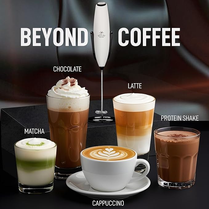 Zulay Kitchen Executive Series Luxury Gift Milk Frother with 4 Duracell Batteries ??Handheld Electric Foam Maker for Coffee, Lattes & Hot Chocolate ??Deluxe Finish, Ultimate Gift for Coffee Lovers