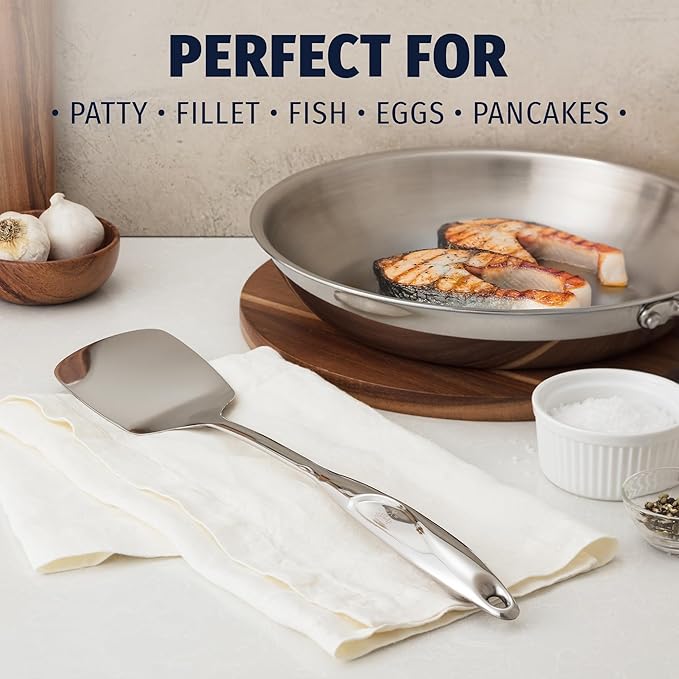 Zulay Kitchen Stainless Steel Solid Turner - 15??Large Metal Spatula for Cooking, Frying & Grilling - Durable, Heat-Resistant & Dishwasher Safe Kitchen Utensil for Everyday Use